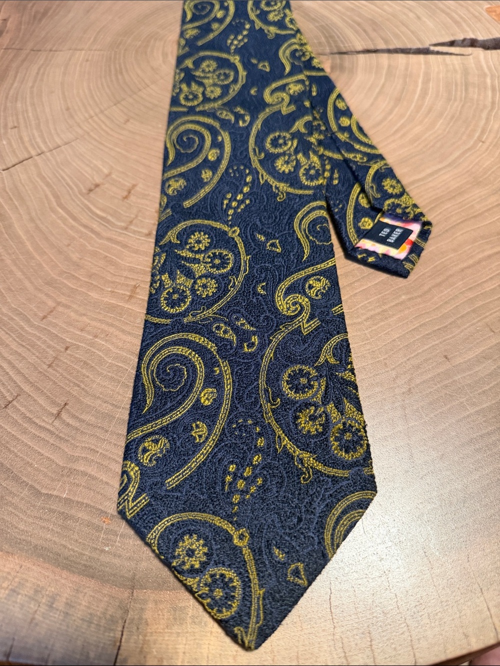 Ted Baker London Navy and Mustard Paisley Silk Tie